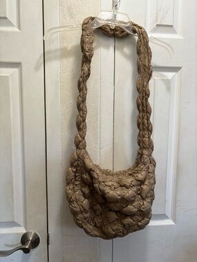 Carlyn Quilted Braided Strap Hobo Bag - Tan